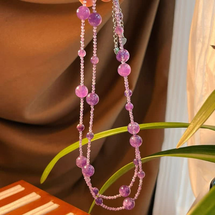 Collana con clavicola Olivenorma in ametista naturale, perle grandi e piccole