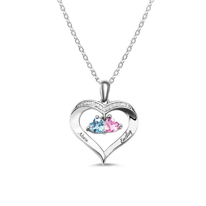 Collana personalizzata Olivenorma con pietra portafortuna a forma di cuore con 1-6 nomi incisi