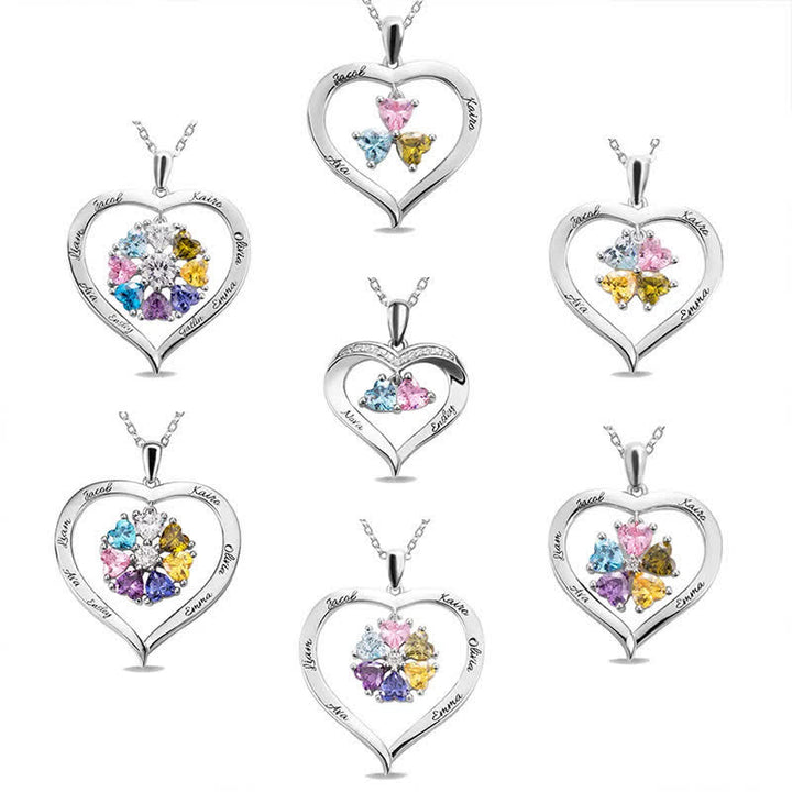 Collana personalizzata Olivenorma con pietra portafortuna a forma di cuore con 1-6 nomi incisi