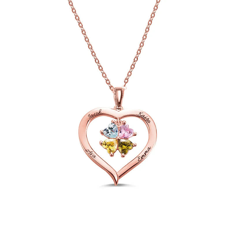 Collana personalizzata Olivenorma con pietra portafortuna a forma di cuore con 1-6 nomi incisi