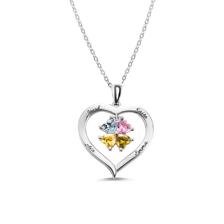 Collana personalizzata Olivenorma con pietra portafortuna a forma di cuore con 1-6 nomi incisi