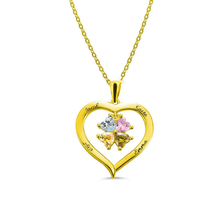 Collana personalizzata Olivenorma con pietra portafortuna a forma di cuore con 1-6 nomi incisi