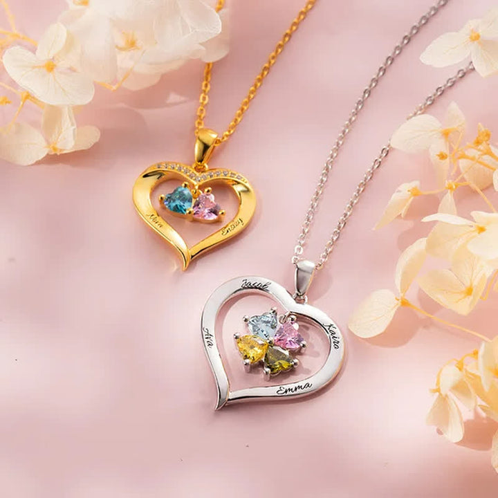Collana personalizzata Olivenorma con pietra portafortuna a forma di cuore con 1-6 nomi incisi