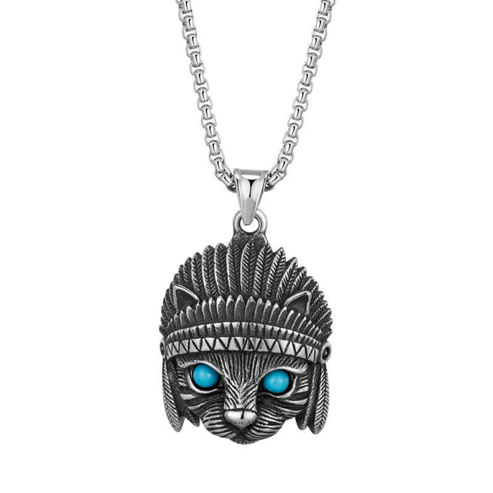 Olivenorma Chief Cat Collana in acciaio inossidabile con occhio turchese blu e punk rock