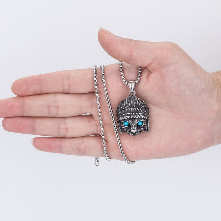 Olivenorma Chief Cat Collana in acciaio inossidabile con occhio turchese blu e punk rock