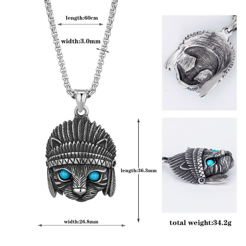 Olivenorma Chief Cat Collana in acciaio inossidabile con occhio turchese blu e punk rock