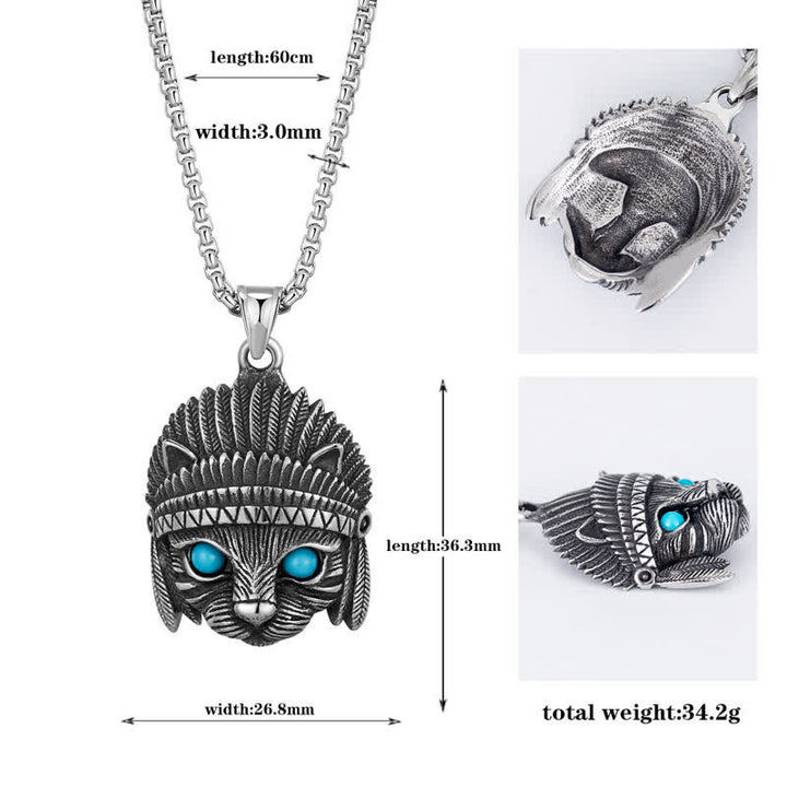 Olivenorma Chief Cat Collana in acciaio inossidabile con occhio turchese blu e punk rock