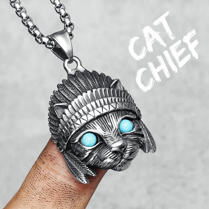 Olivenorma Chief Cat Collana in acciaio inossidabile con occhio turchese blu e punk rock