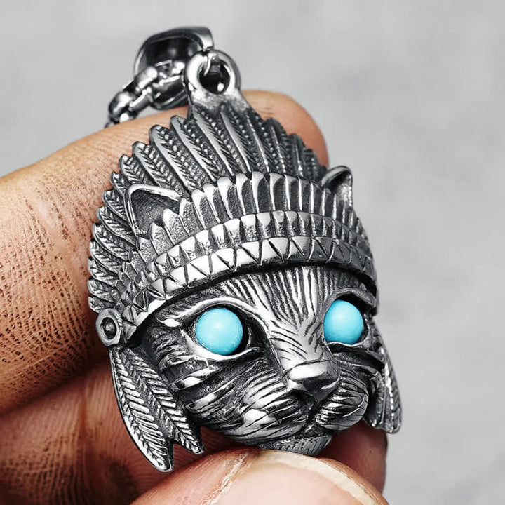 Olivenorma Chief Cat Collana in acciaio inossidabile con occhio turchese blu e punk rock