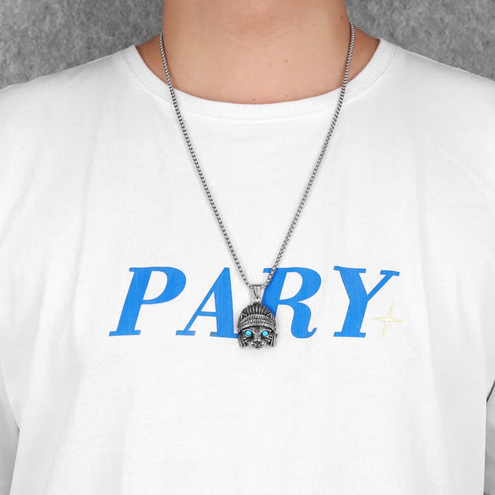 Olivenorma Chief Cat Collana in acciaio inossidabile con occhio turchese blu e punk rock