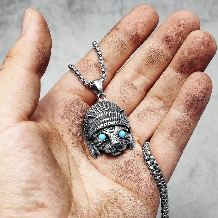 Olivenorma Chief Cat Collana in acciaio inossidabile con occhio turchese blu e punk rock
