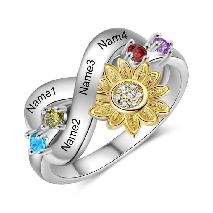Anello con fiore di girasole con pietra portafortuna inciso personalizzato Olivenorma