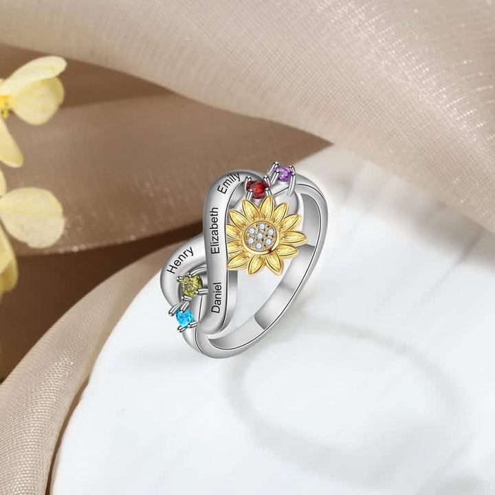 Anello con fiore di girasole con pietra portafortuna inciso personalizzato Olivenorma