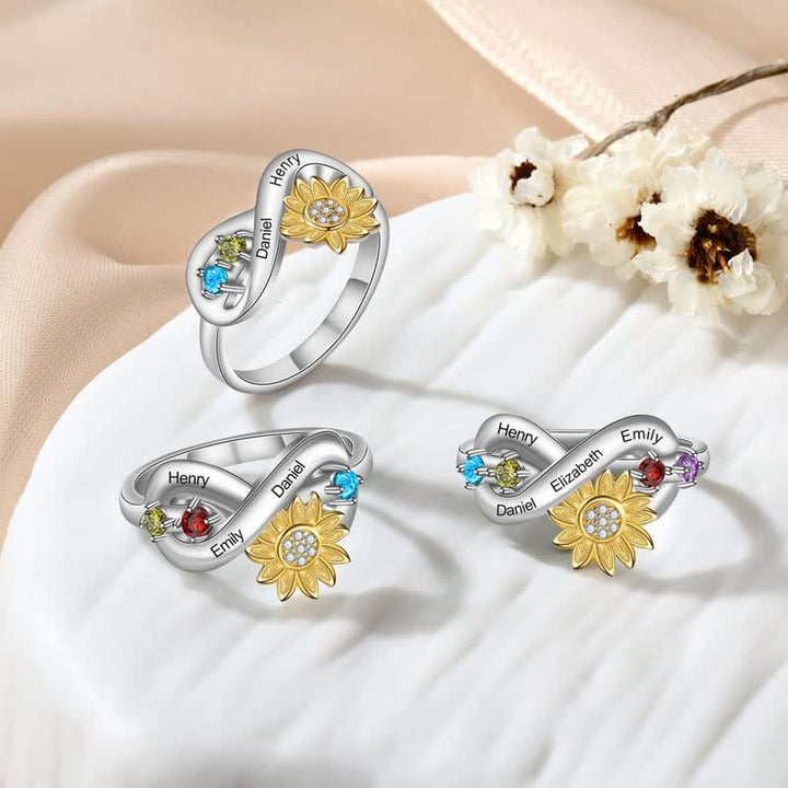Anello con fiore di girasole con pietra portafortuna inciso personalizzato Olivenorma