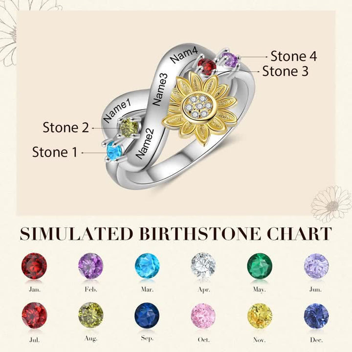 Anello con fiore di girasole con pietra portafortuna inciso personalizzato Olivenorma