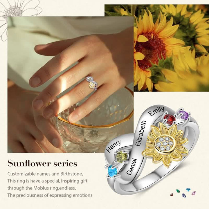 Anello con fiore di girasole con pietra portafortuna inciso personalizzato Olivenorma