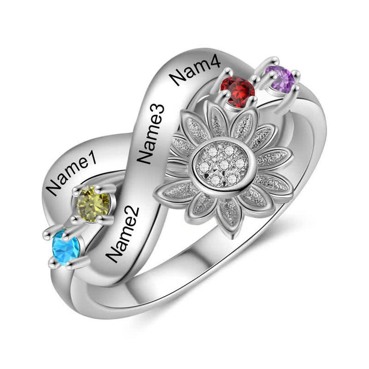 Anello con fiore di girasole con pietra portafortuna inciso personalizzato Olivenorma