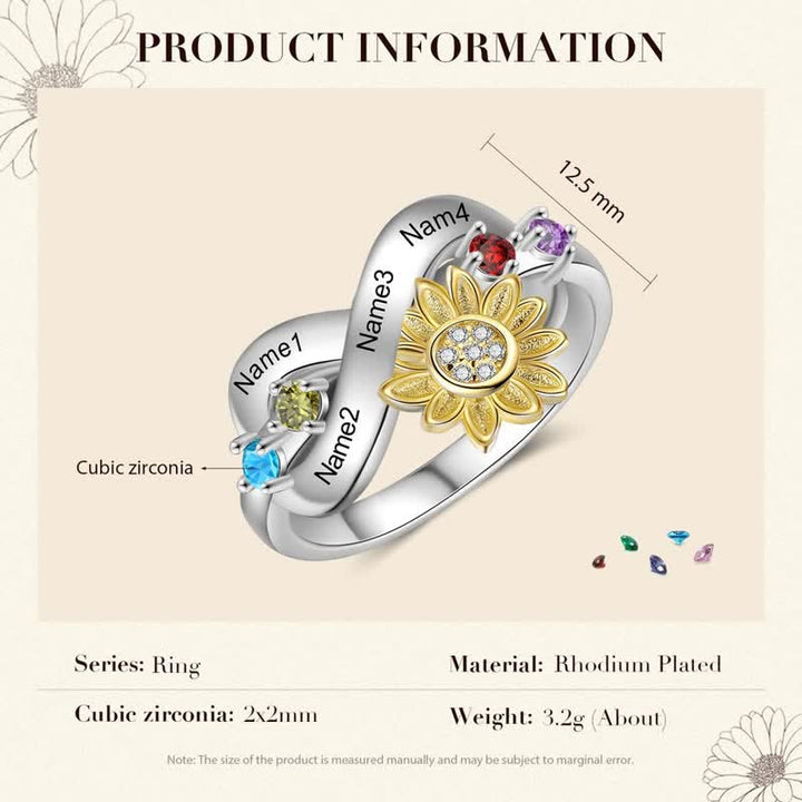 Anello con fiore di girasole con pietra portafortuna inciso personalizzato Olivenorma