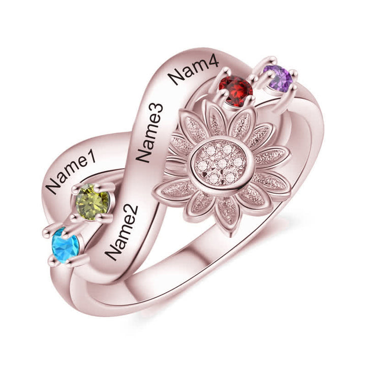 Anello con fiore di girasole con pietra portafortuna inciso personalizzato Olivenorma