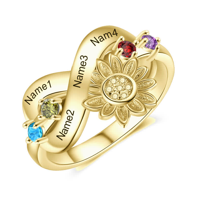 Anello con fiore di girasole con pietra portafortuna inciso personalizzato Olivenorma