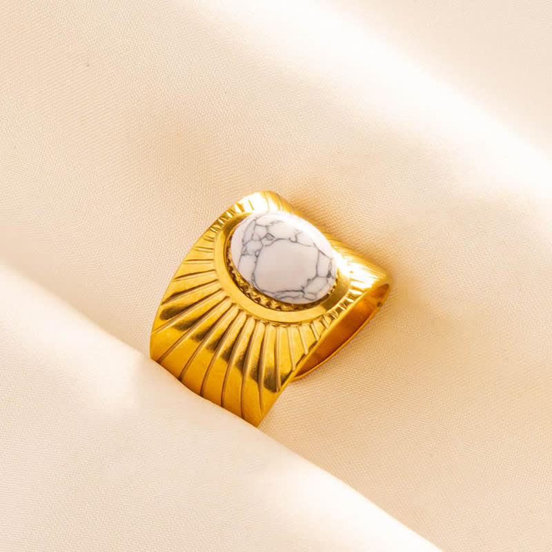 Olivenorma Anello largo regolabile in pietra naturale ovale intarsiata