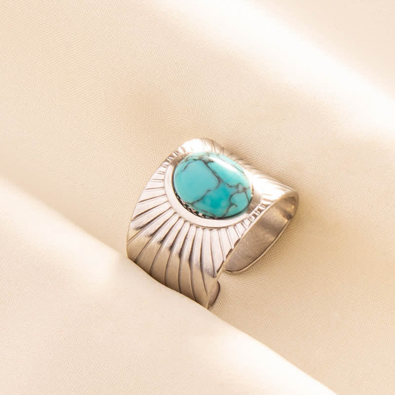 Olivenorma Anello largo regolabile in pietra naturale ovale intarsiata