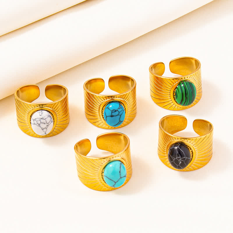 Olivenorma Anello largo regolabile in pietra naturale ovale intarsiata