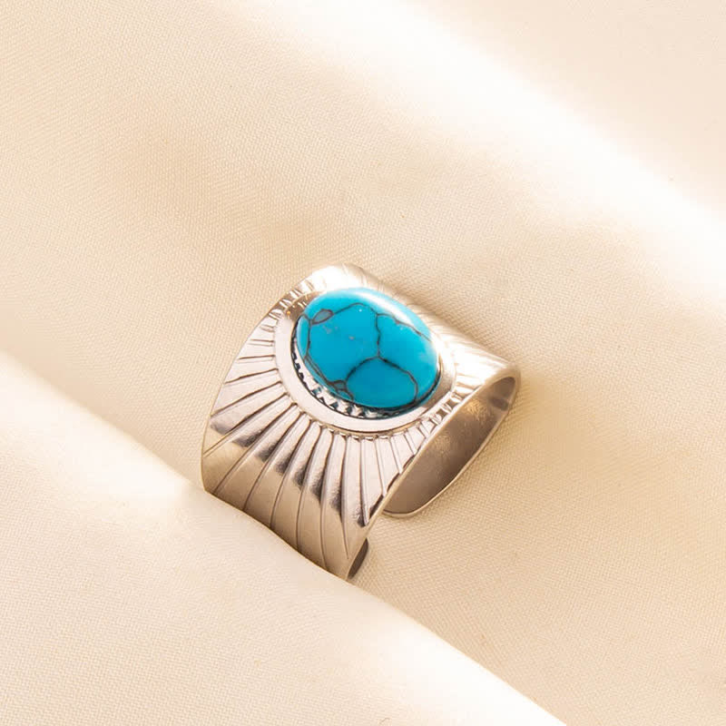 Olivenorma Anello largo regolabile in pietra naturale ovale intarsiata