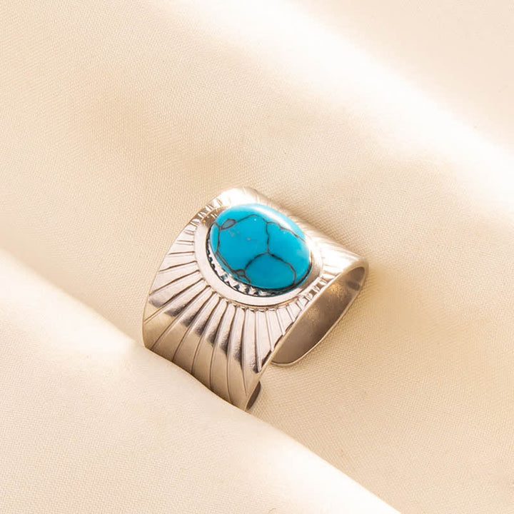 Olivenorma Anello largo regolabile in pietra naturale ovale intarsiata