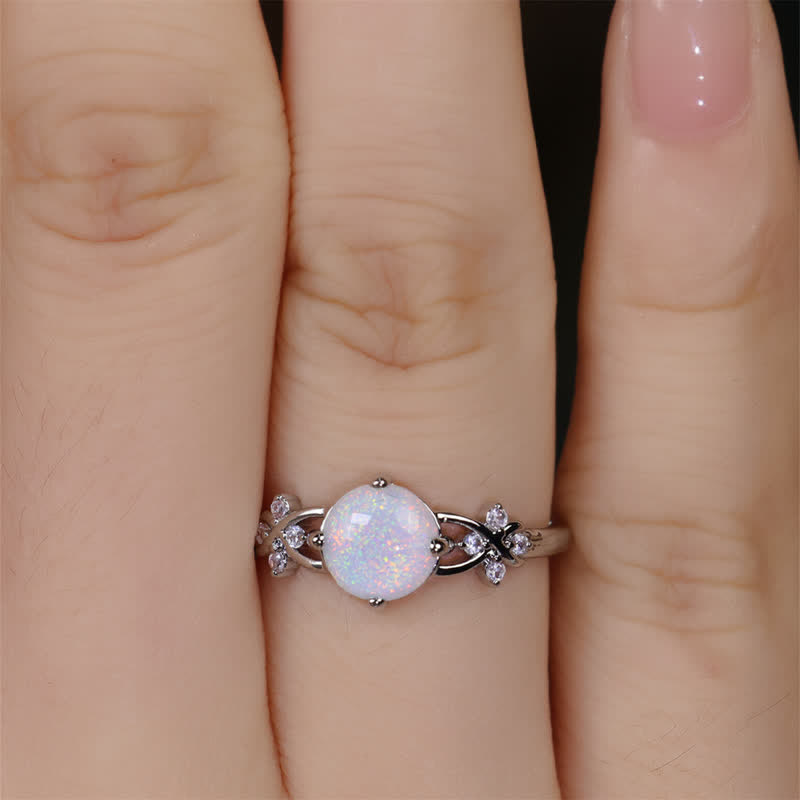 Anello Olivenorma Opale Bianco Zircone Quadrifoglio