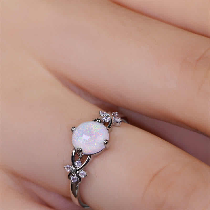 Anello Olivenorma Opale Bianco Zircone Quadrifoglio
