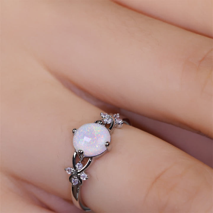 Anello Olivenorma Opale Bianco Zircone Quadrifoglio