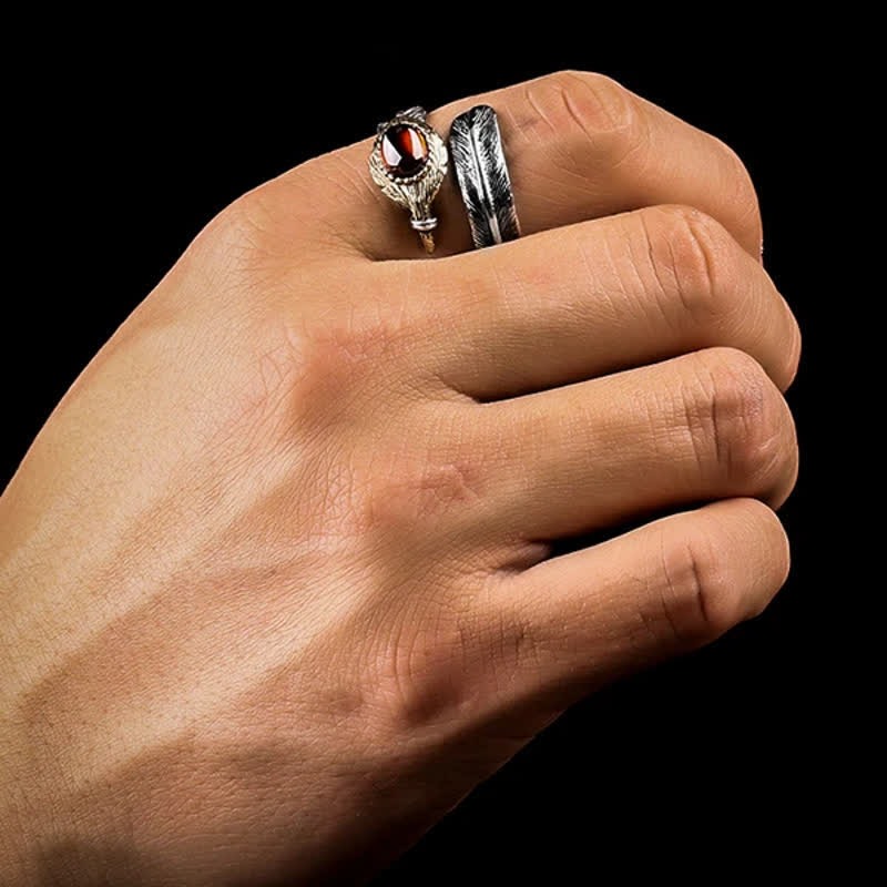 Olivenorma S925 Anello aperto a forma di piuma curva in argento - image 5