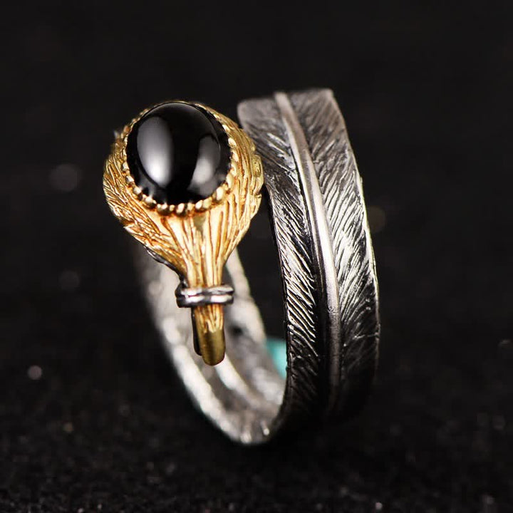 Olivenorma S925 Anello aperto a forma di piuma curva in argento - image 17