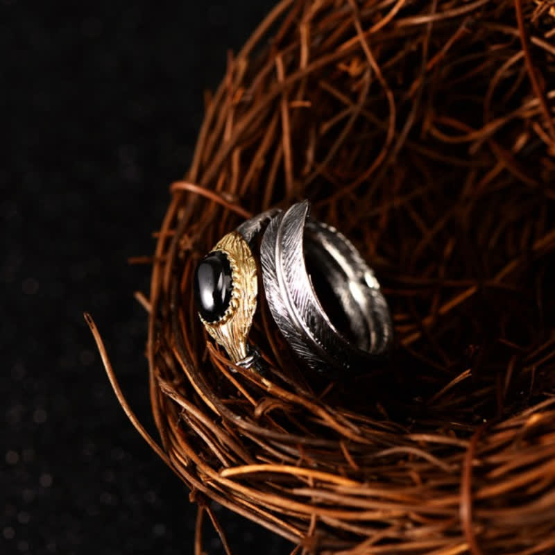 Olivenorma S925 Anello aperto a forma di piuma curva in argento