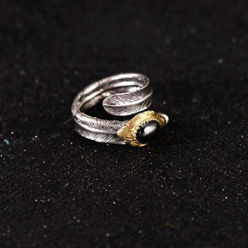 Olivenorma S925 Anello aperto a forma di piuma curva in argento