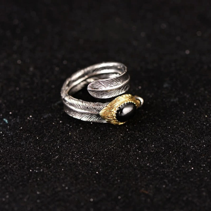 Olivenorma S925 Anello aperto a forma di piuma curva in argento