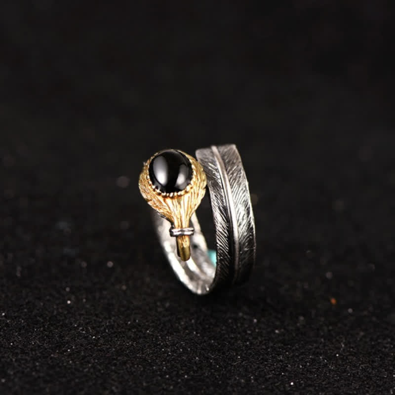 Olivenorma S925 Anello aperto a forma di piuma curva in argento