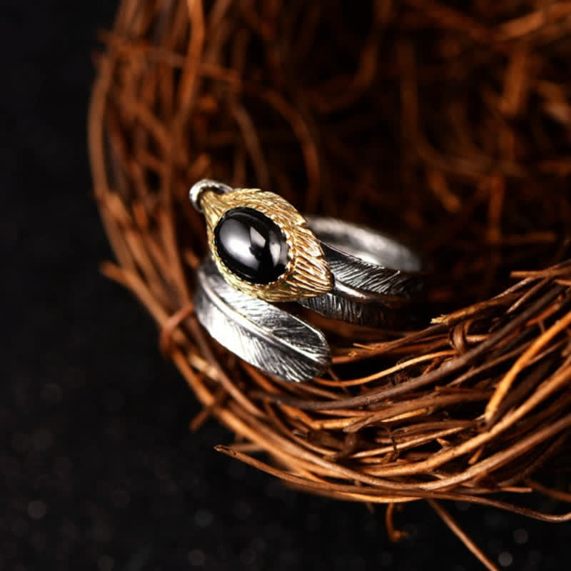 Olivenorma S925 Anello aperto a forma di piuma curva in argento