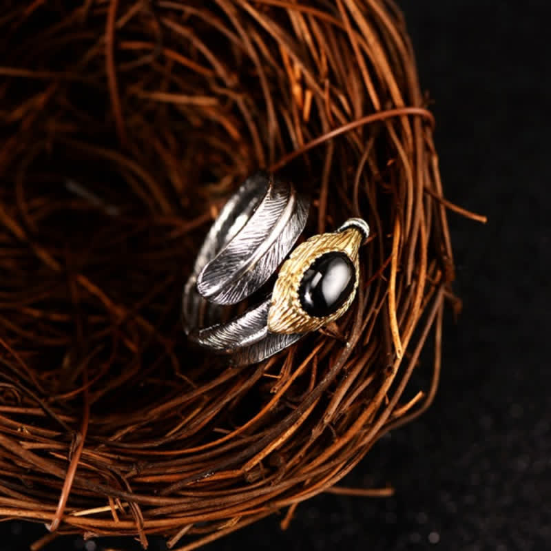 Olivenorma S925 Anello aperto a forma di piuma curva in argento
