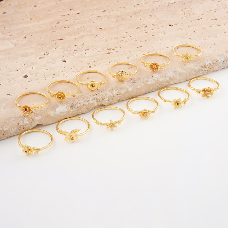 Olivenorma Anello in oro con fiore di nascita delicato