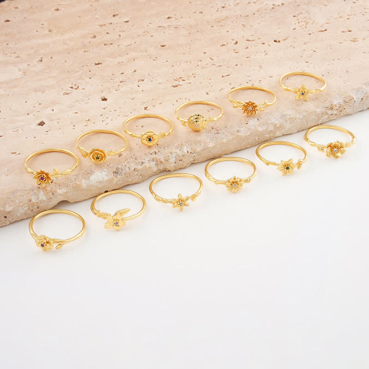 Olivenorma Anello in oro con fiore di nascita delicato