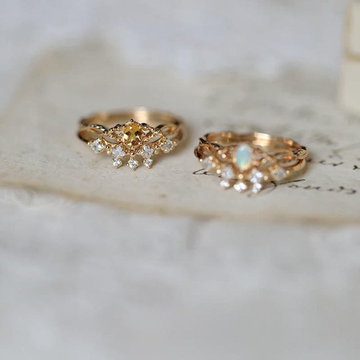 Anello Olivenorma "Elf" in 2 pezzi con citrino opale e zircone bianco 