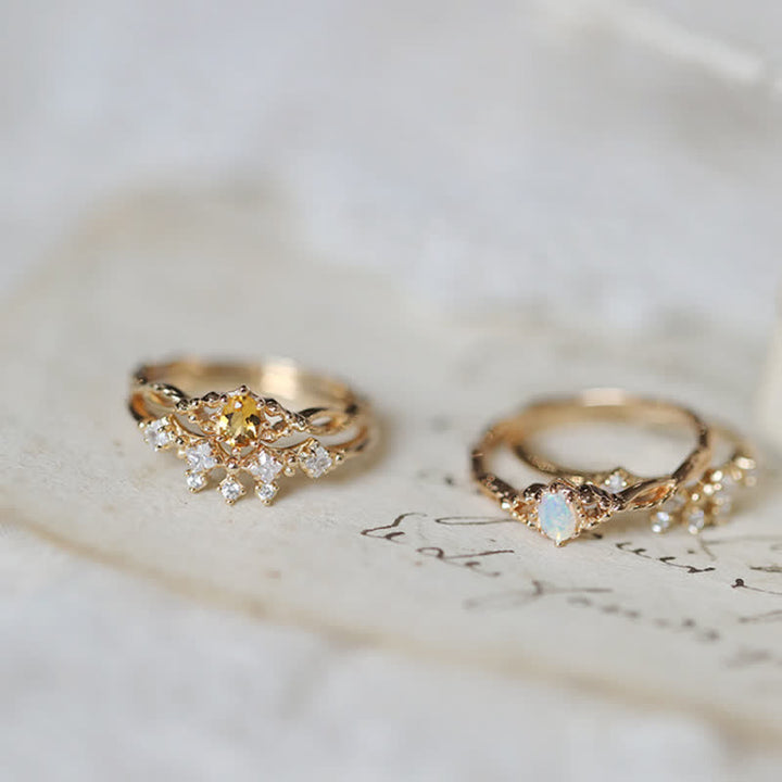 Anello Olivenorma "Elf" in 2 pezzi con citrino opale e zircone bianco 