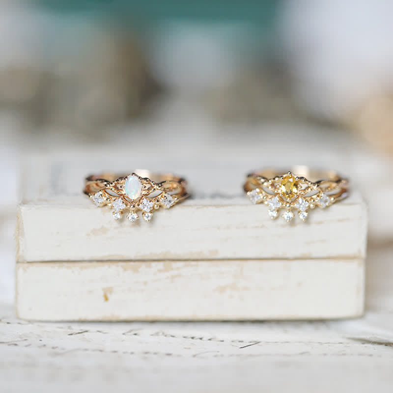 Anello Olivenorma "Elf" in 2 pezzi con citrino opale e zircone bianco 