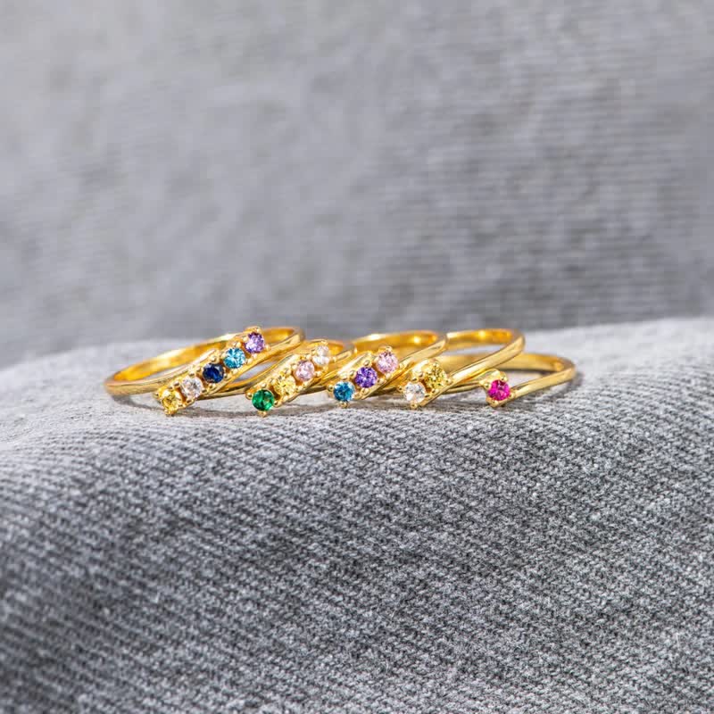 Anello Olivenorma in argento sterling S925 con pietra portafortuna e diamante, buono regalo - D'oro - 5 Pietre portafortuna - Con carta portafortuna - image 9