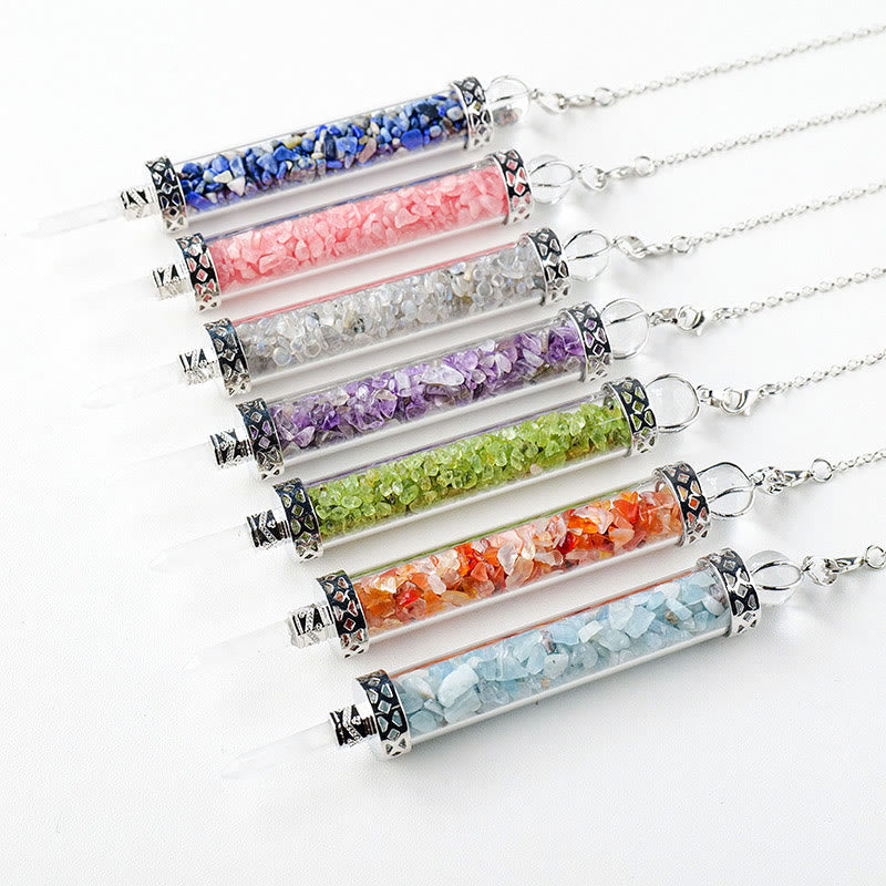 Olivenorma Natural Crystal Stone 7 Chakra Wishing Bottle Pendulo
