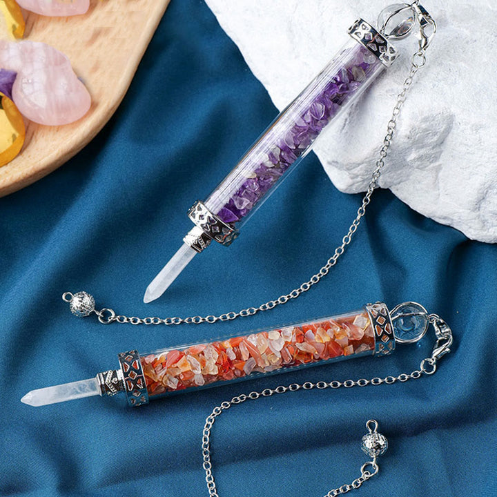 Olivenorma Natural Crystal Stone 7 Chakra Wishing Bottle Pendulo