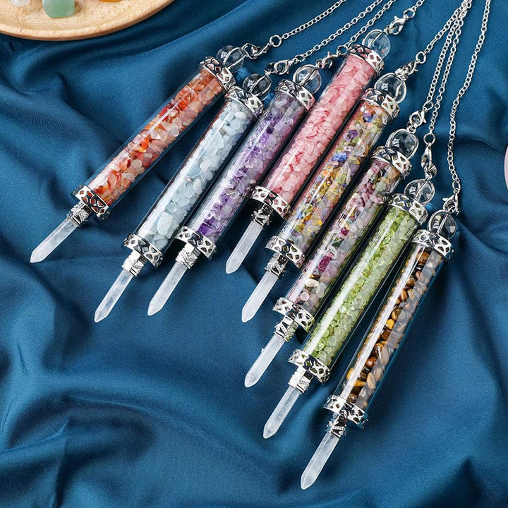 Olivenorma Natural Crystal Stone 7 Chakra Wishing Bottle Pendulo