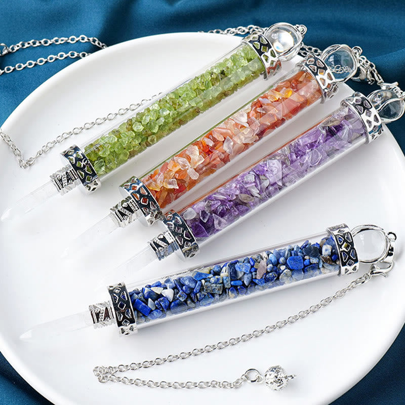 Olivenorma Natural Crystal Stone 7 Chakra Wishing Bottle Pendulo